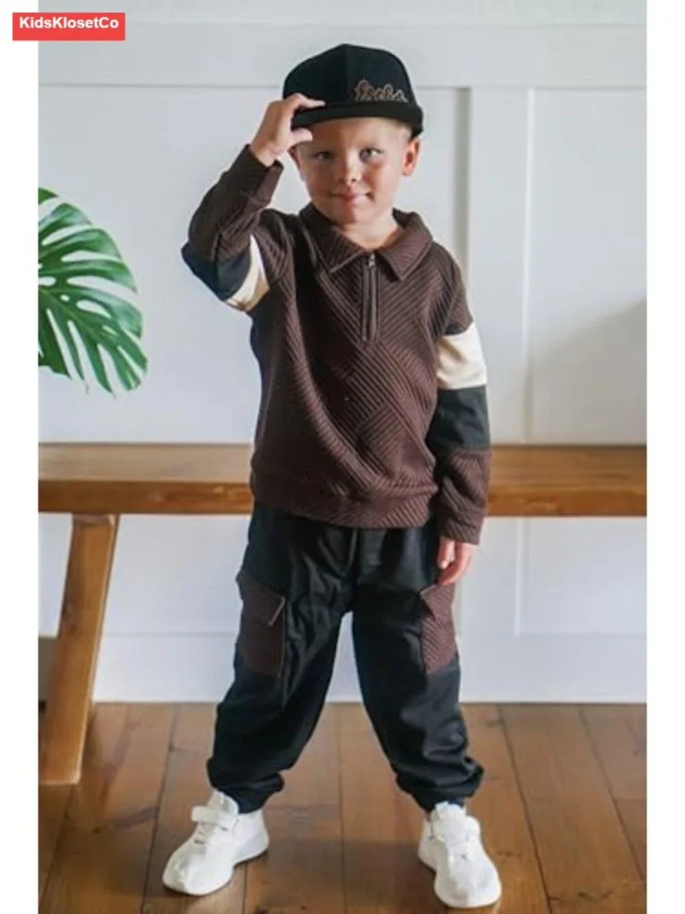 Toddler Boys 2-Piece Color Block Sweatsuit Set Polyester Long Sleeve Top and